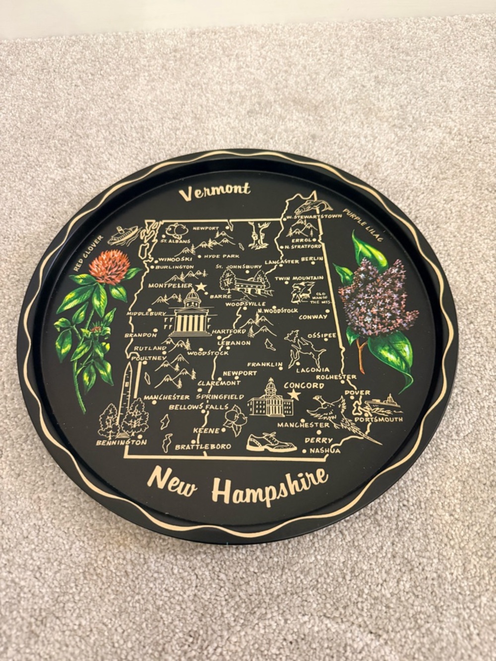 Vermont New Hampshire vintage metal tray